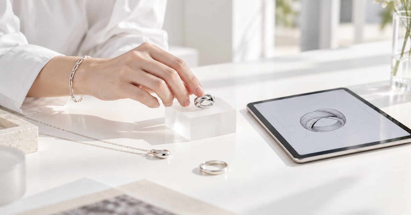 Designing a ring with a 3D model on a tablet