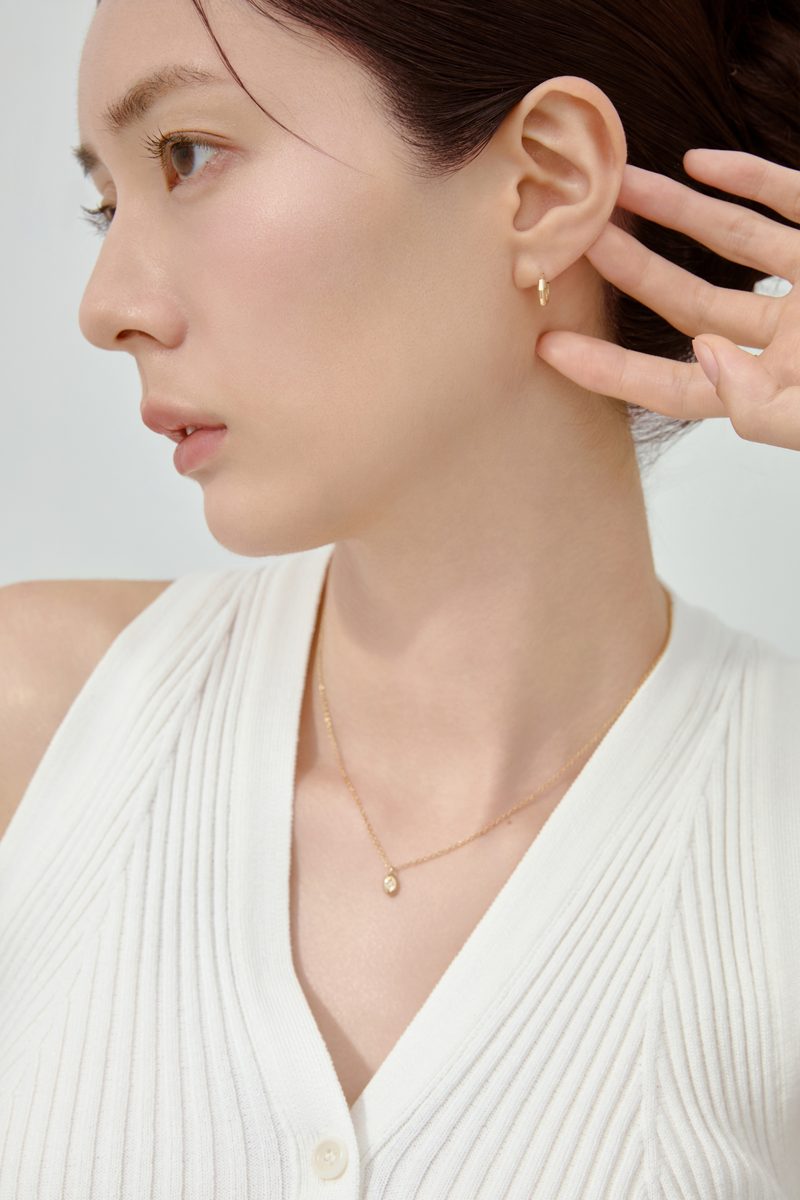 Model with gold earring and necklace